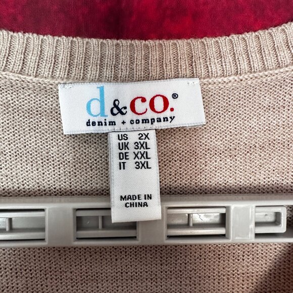 DENIM & CO WOMEN'S SWEATER, BEIGE, 2 POCKETS, V-NECK PULLOVER, OVERSIZE 2X - Picture 2 of 9